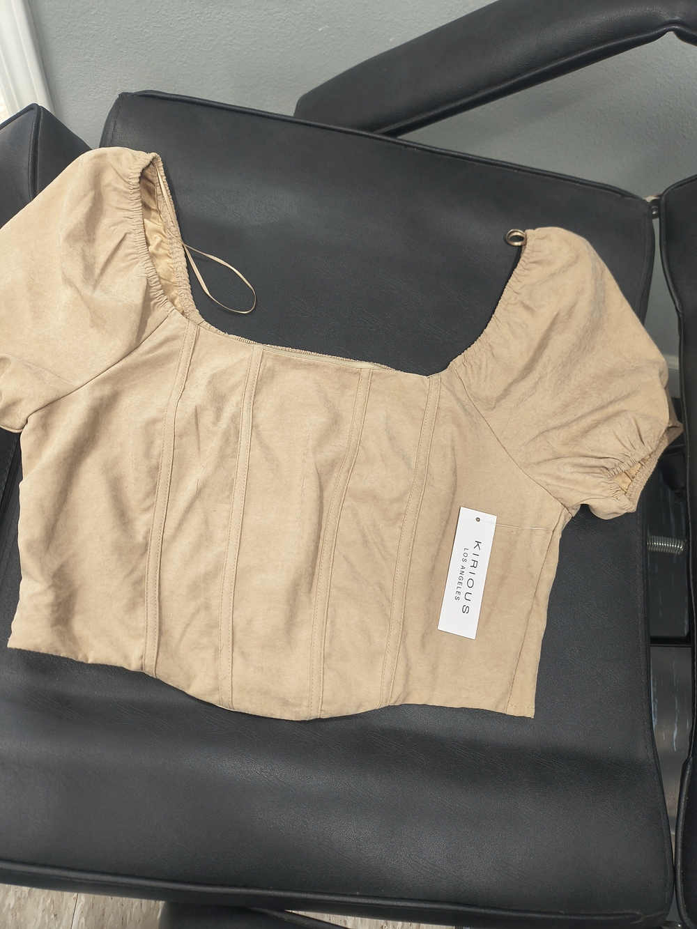 Beige Puff-Sleeve Corset Top